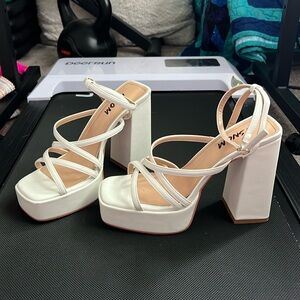 White Chunky Platform Heels